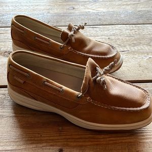 L.L. Bean size 9 boat shoes/deck shoes. Light brown. Leather uppers/rubber sole.